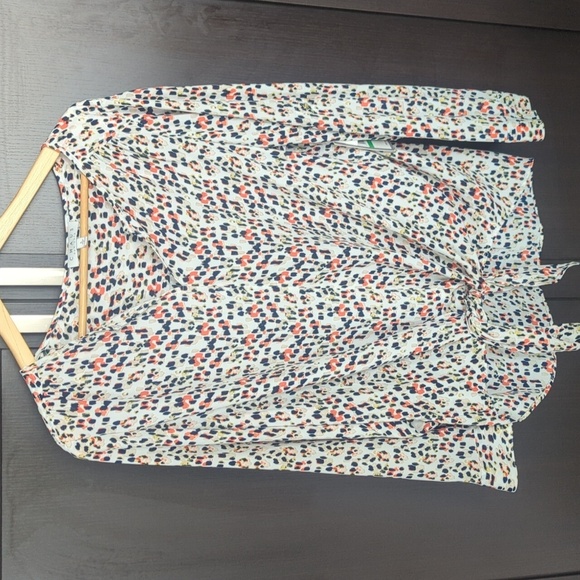 Chaus Red & Blue Asymmetrical Long Sleeve Blouse Front Tie Detail Blouse - L NWT - Picture 1 of 9